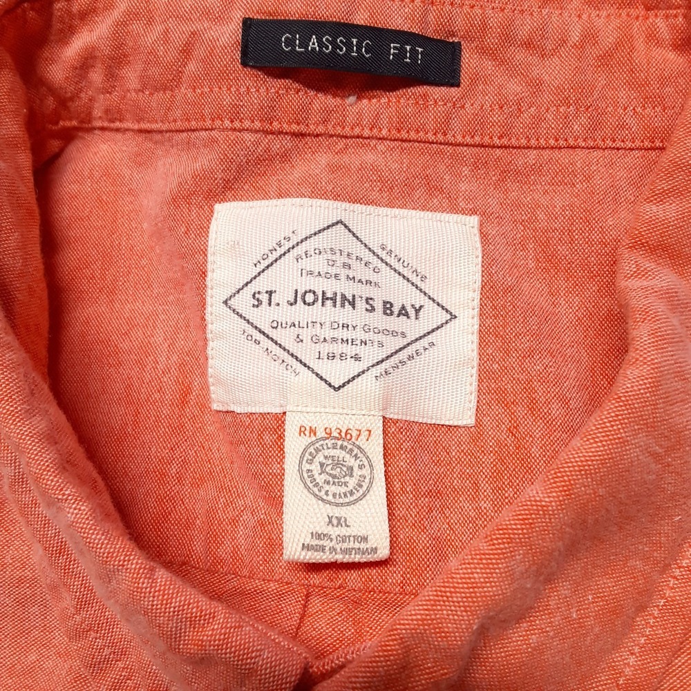 St. John's Bay Mens Slub Cotton SS Classic Fit Button Shirt 2XL Maine Lobster - Picture 3 of 8